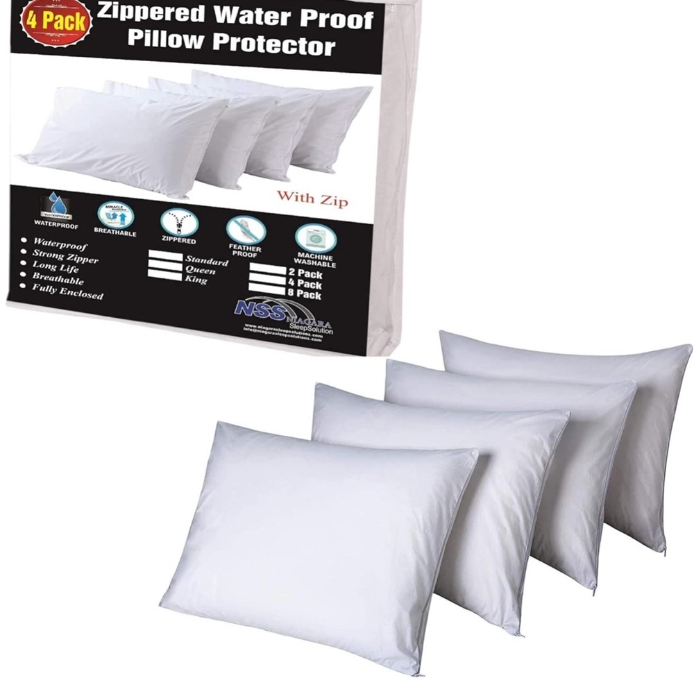 King size White Zippered Waterproof Pillow Protectors - 4 Pack